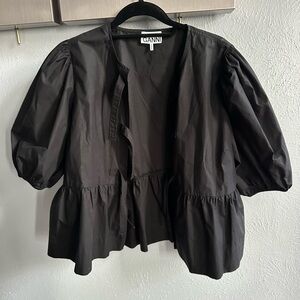 GANNI Women's Cotton Poplin Peplum Tie Blouse